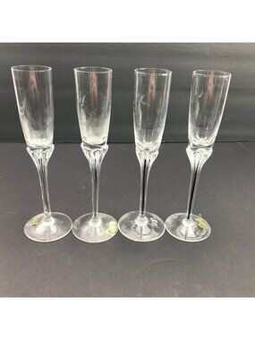 Vintage Exquisite Set 4 Crystal Champagne Flutes 7.5" Tall Intricate Stem Design